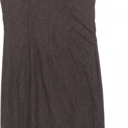 Imprern Design Womens Brown Polyester Shift Size 10 V-Neck Zip - Brooch Included Asymmetrical Hem