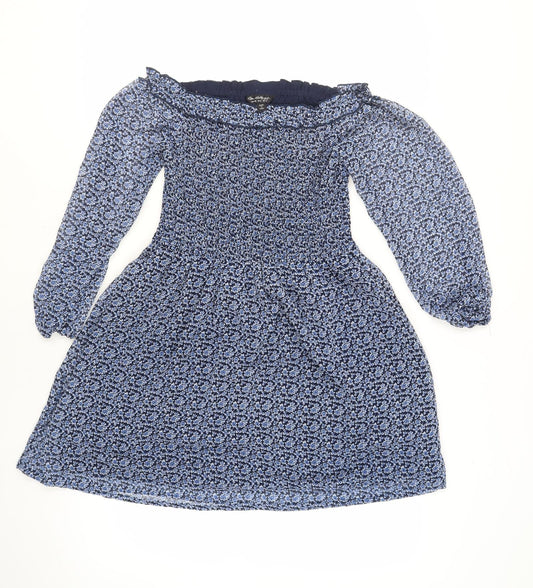 Miss Selfridge Womens Black Floral Polyester Mini Size 12 Boat Neck Pullover - Shired