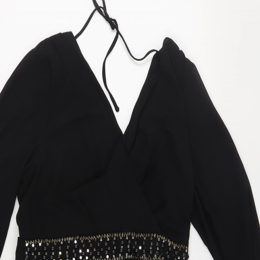TFNC Womens Black Polyester A-Line Size 16 V-Neck Pullover - Beaded