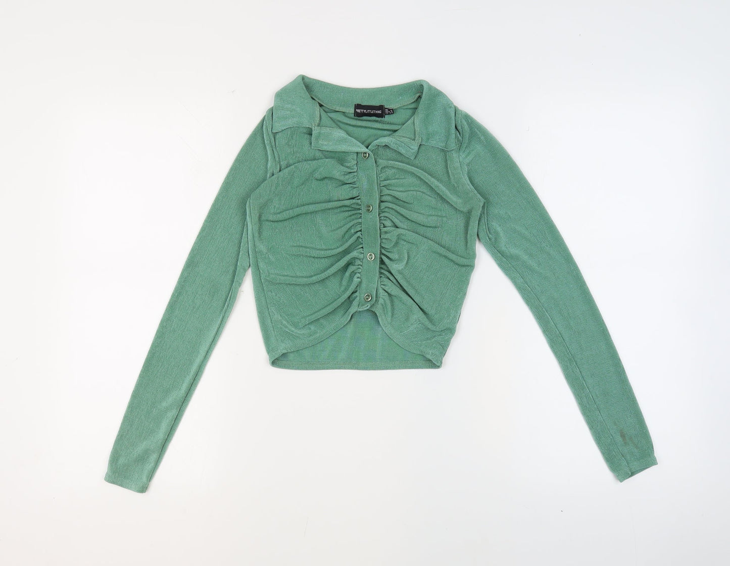 Womens UK Size 6 PRETTYLITTLETHING Green Basic Button-Up