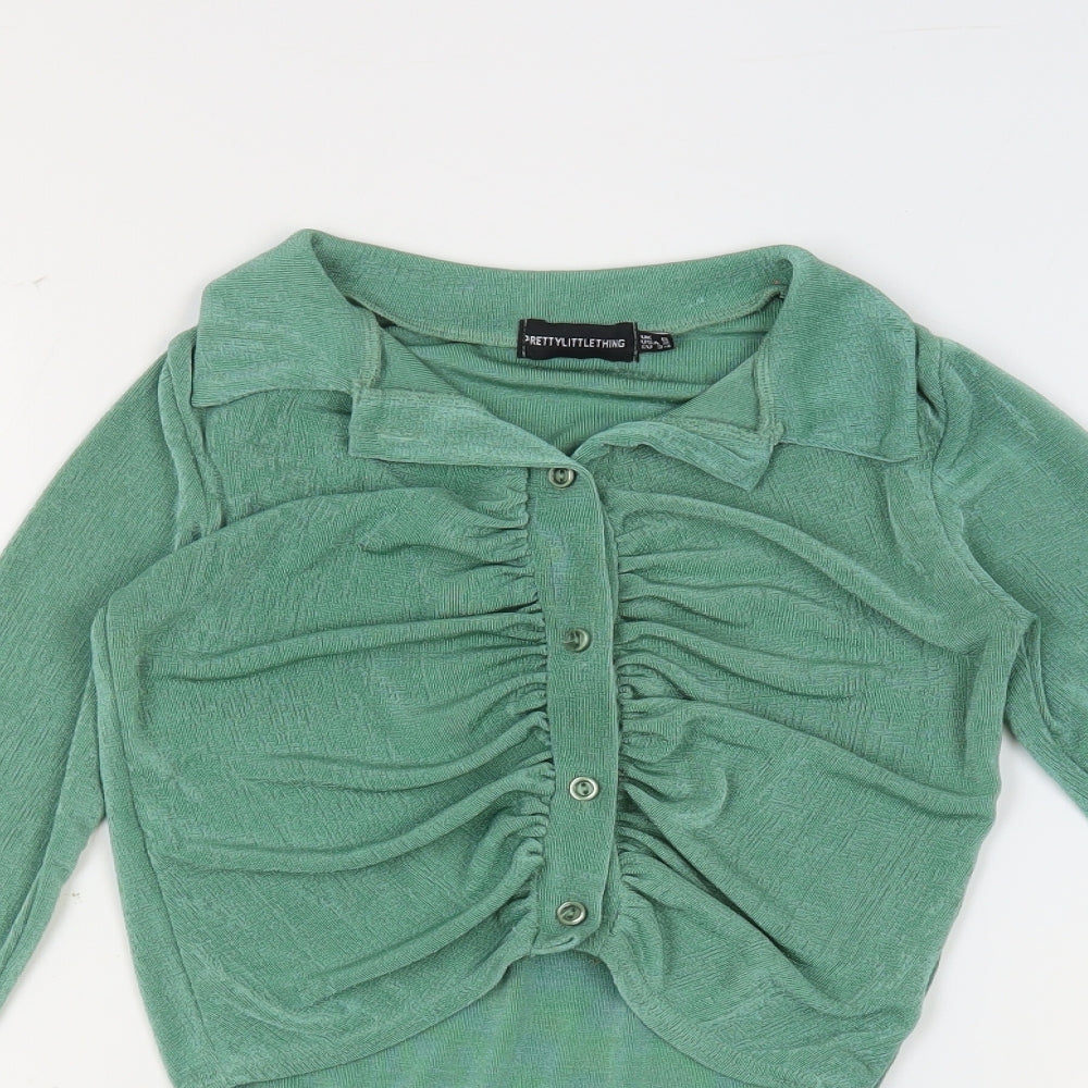 Womens UK Size 6 PRETTYLITTLETHING Green Basic Button-Up