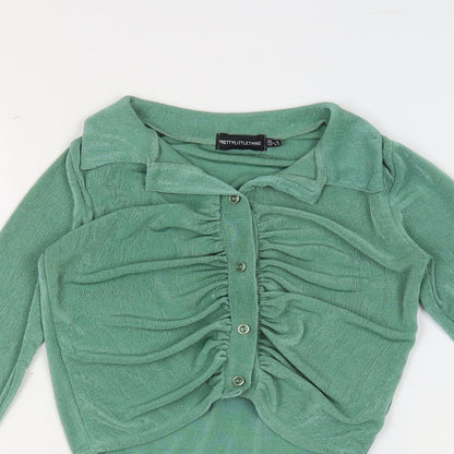 Womens UK Size 6 PRETTYLITTLETHING Green Basic Button-Up