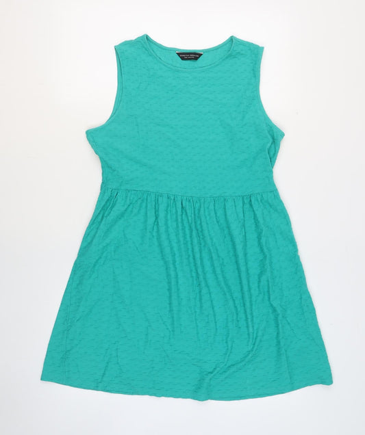 Dorothy Perkins Womens Green Geometric 100% Cotton A-Line Size 16 Boat Neck Pullover