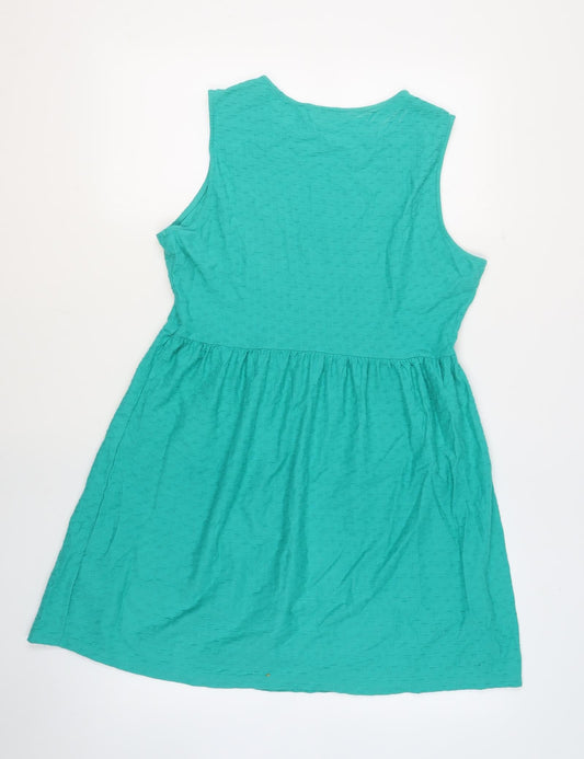 Dorothy Perkins Womens Green Geometric 100% Cotton A-Line Size 16 Boat Neck Pullover