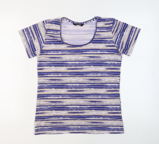 Alexara Womens Multicoloured Plaid Polyester Basic T-Shirt Size 12 Round Neck