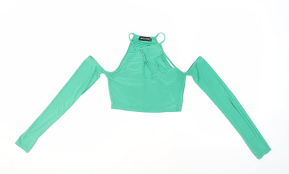Womens UK Size 8 PRETTYLITTLETHING Green Cropped Blouse