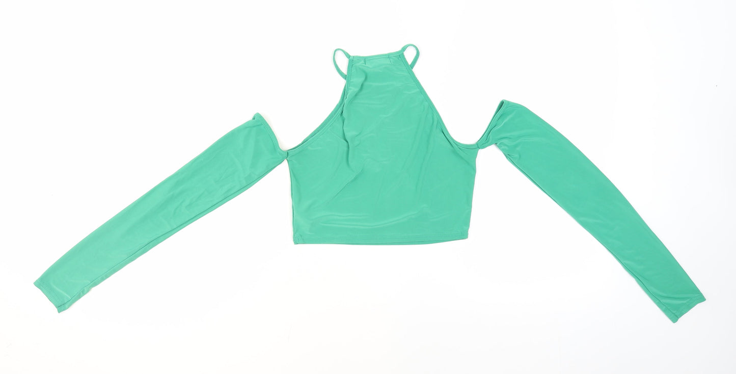 Womens UK Size 8 PRETTYLITTLETHING Green Cropped Blouse