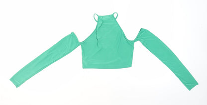 Womens UK Size 8 PRETTYLITTLETHING Green Cropped Blouse