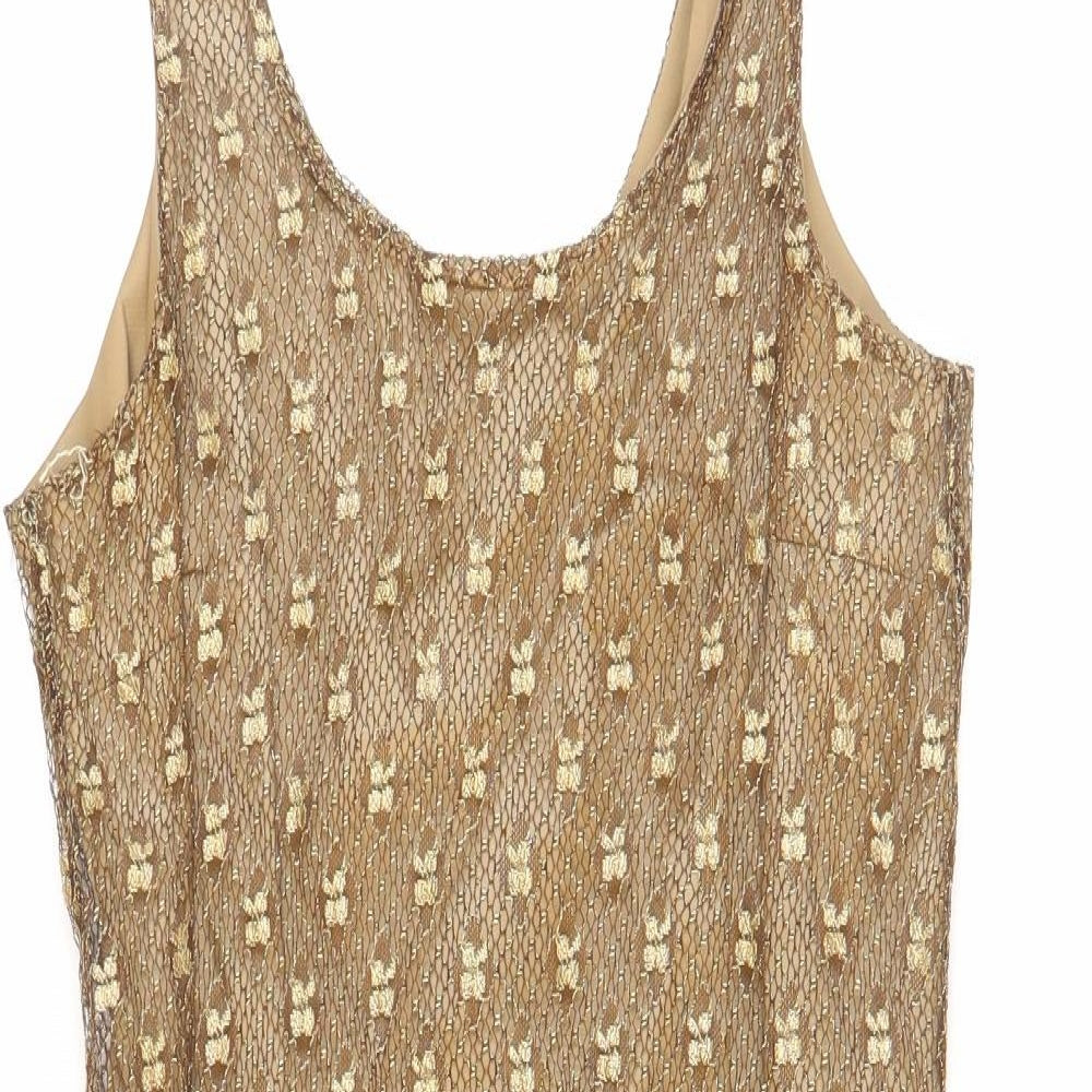 NEXT Womens Gold Viscose Shift Size 10 Round Neck Zip