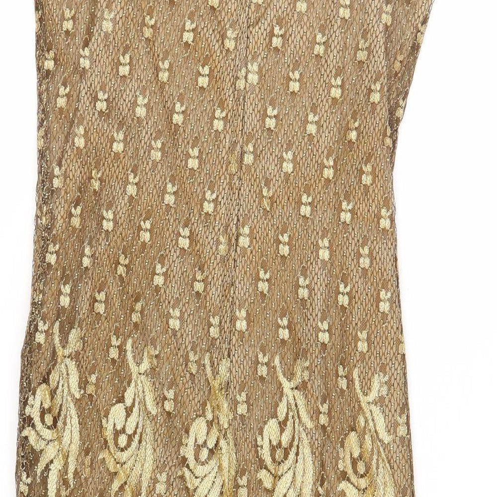 NEXT Womens Gold Viscose Shift Size 10 Round Neck Zip