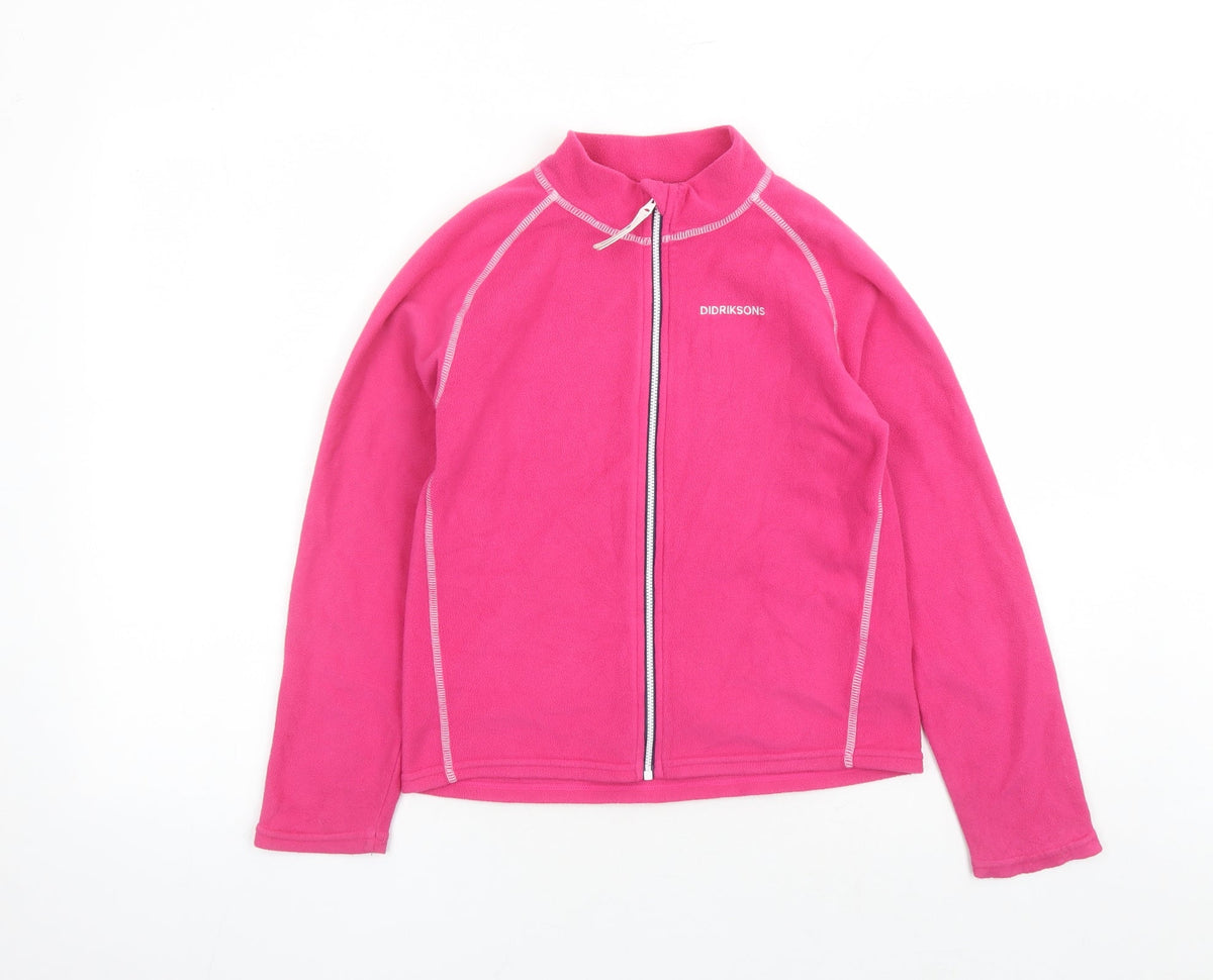 Additional front view of Didriksons girls’ pink jacket, size 10, years zip