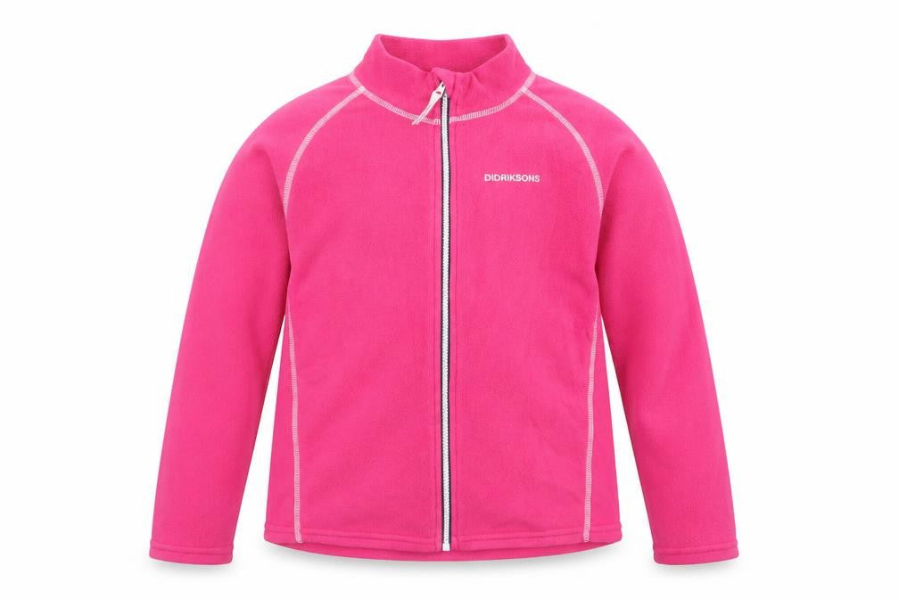Front view of Didriksons girls’ pink jacket, size 10, years zip