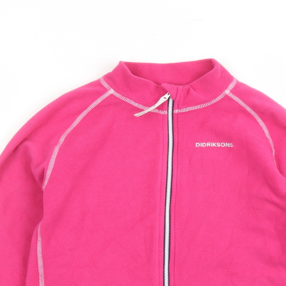 Close-up detail of Didriksons girls’ pink jacket, size 10, years zip