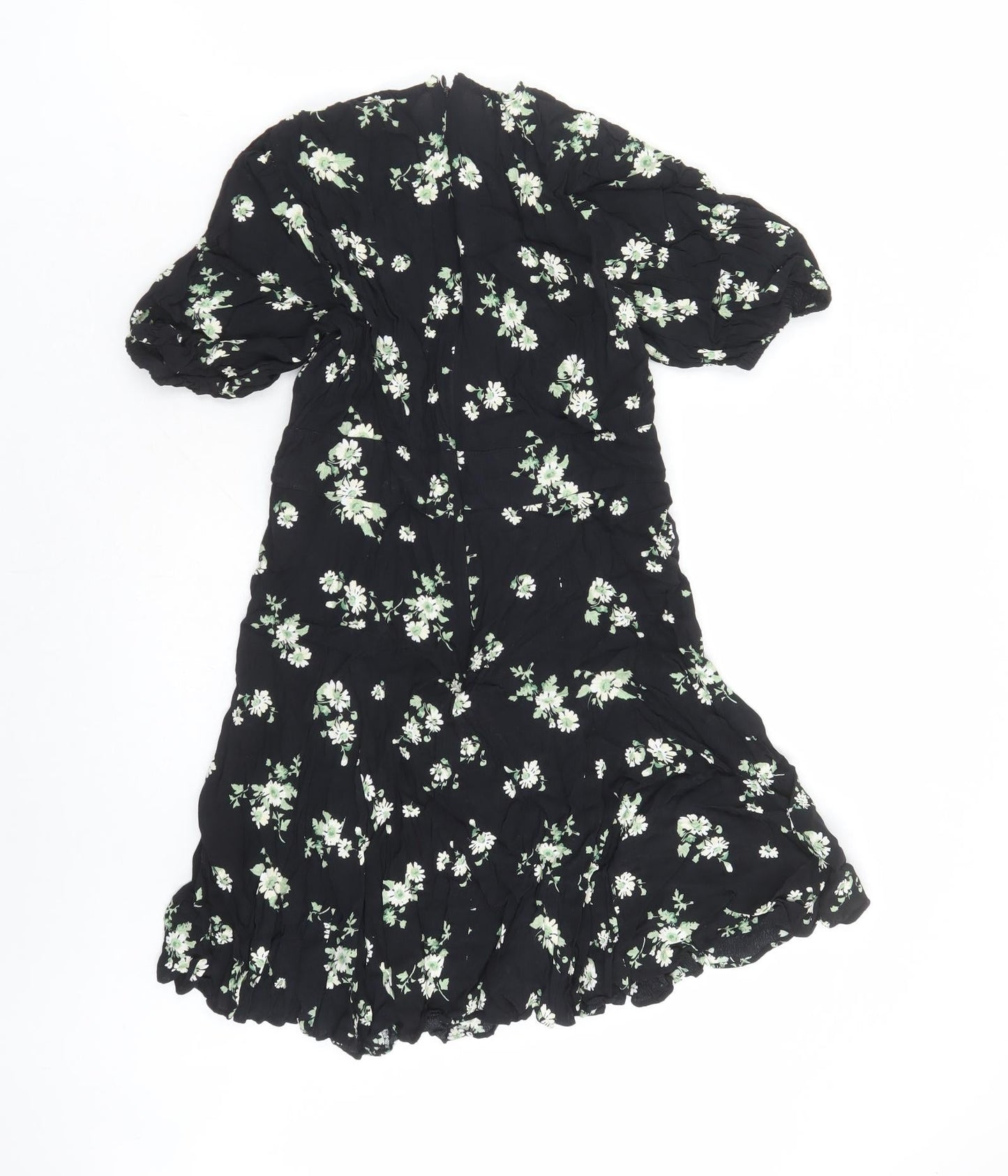 & Other Stories Womens Black Floral Viscose A-Line Size 8 Round Neck Zip