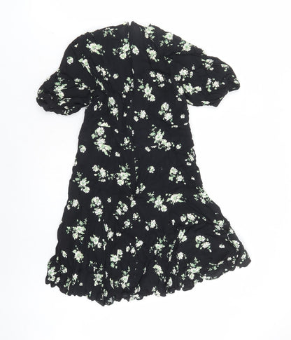 & Other Stories Womens Black Floral Viscose A-Line Size 8 Round Neck Zip