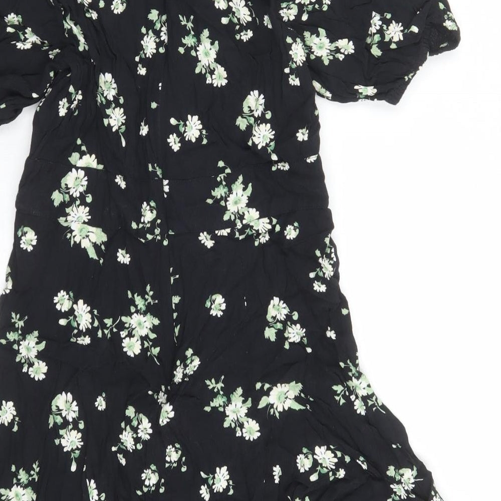 & Other Stories Womens Black Floral Viscose A-Line Size 8 Round Neck Zip