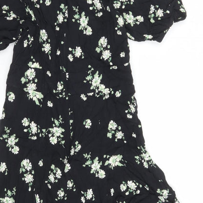 & Other Stories Womens Black Floral Viscose A-Line Size 8 Round Neck Zip