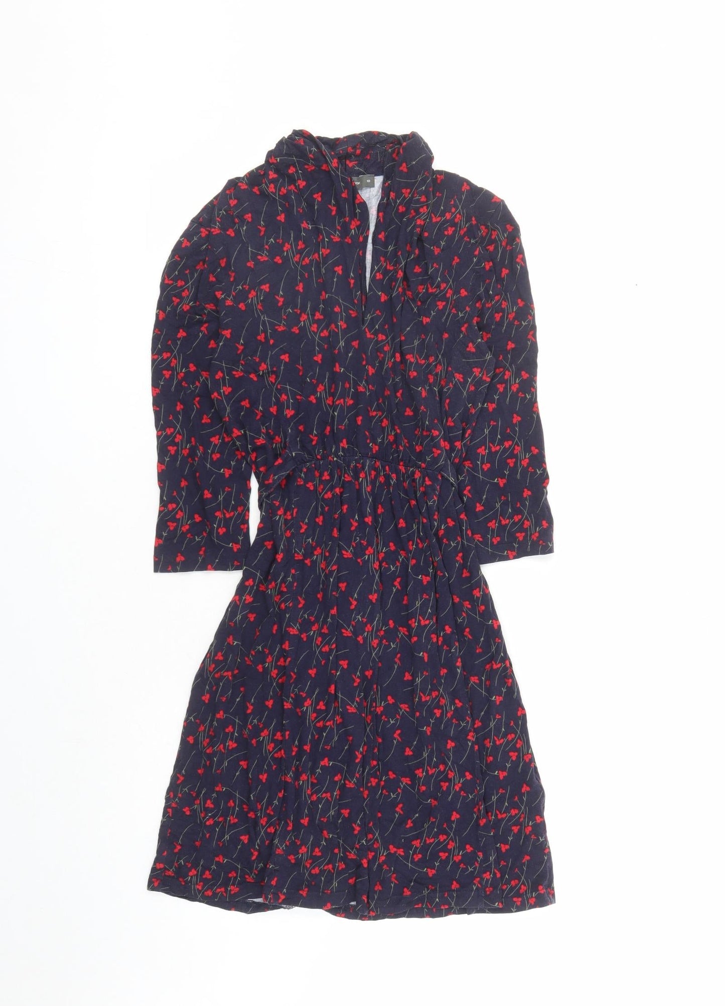 French Connection Womens Blue Floral Viscose A-Line Size 10 V-Neck Pullover