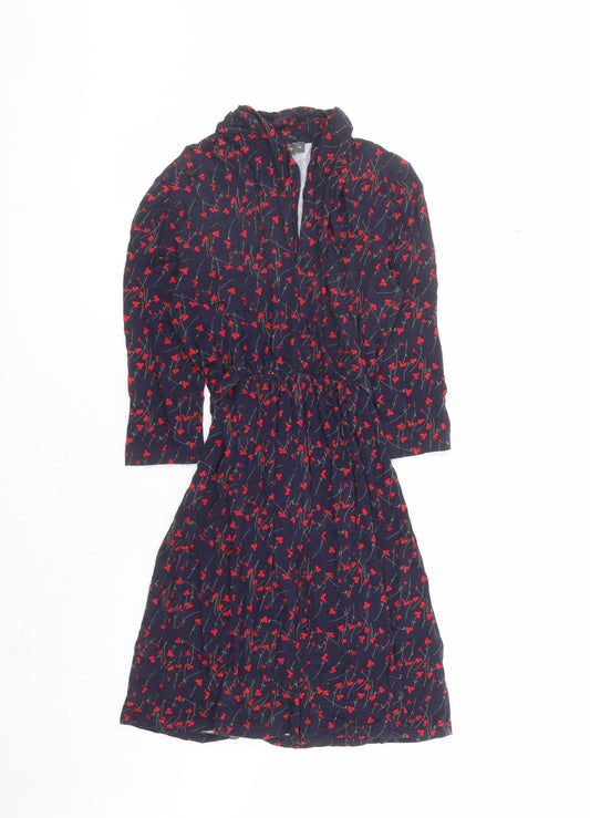 French Connection Womens Blue Floral Viscose A-Line Size 10 V-Neck Pullover