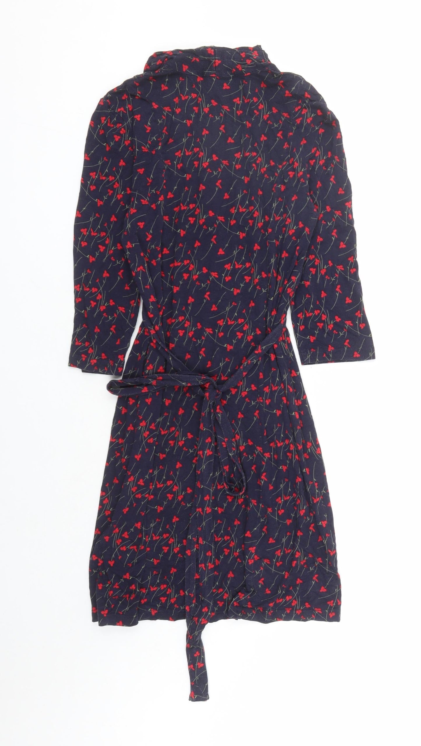 French Connection Womens Blue Floral Viscose A-Line Size 10 V-Neck Pullover