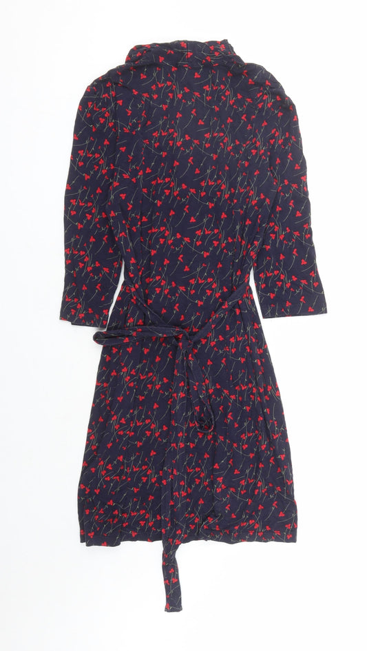 French Connection Womens Blue Floral Viscose A-Line Size 10 V-Neck Pullover