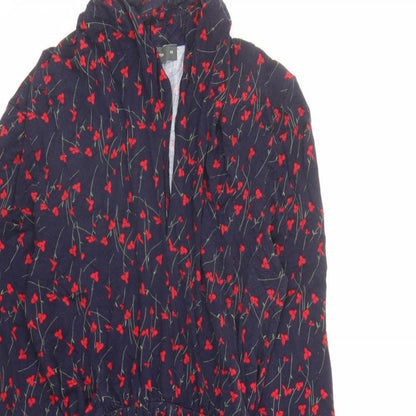 French Connection Womens Blue Floral Viscose A-Line Size 10 V-Neck Pullover