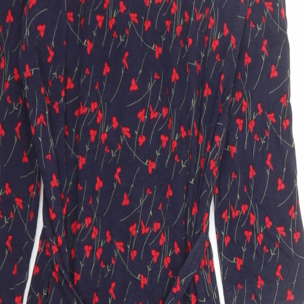 French Connection Womens Blue Floral Viscose A-Line Size 10 V-Neck Pullover