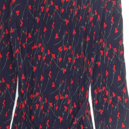 French Connection Womens Blue Floral Viscose A-Line Size 10 V-Neck Pullover