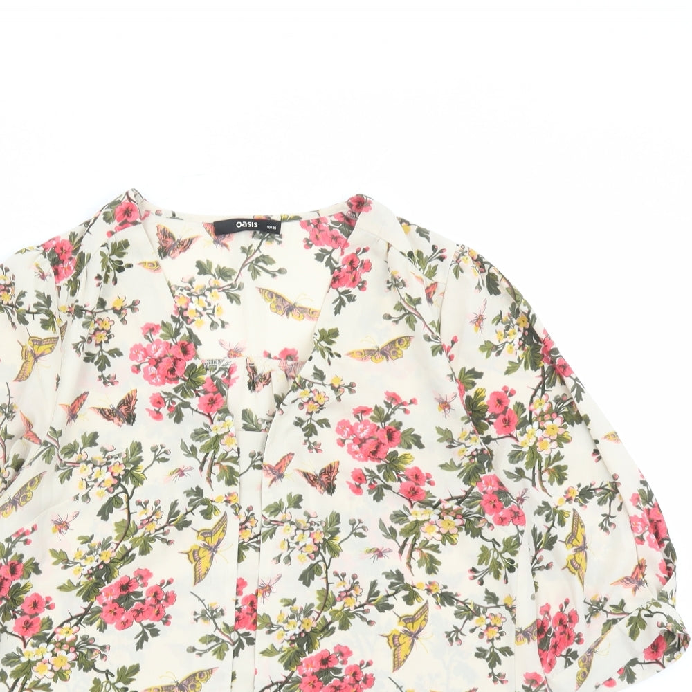 Womens UK Size 10 Oasis Beige Basic Blouse
