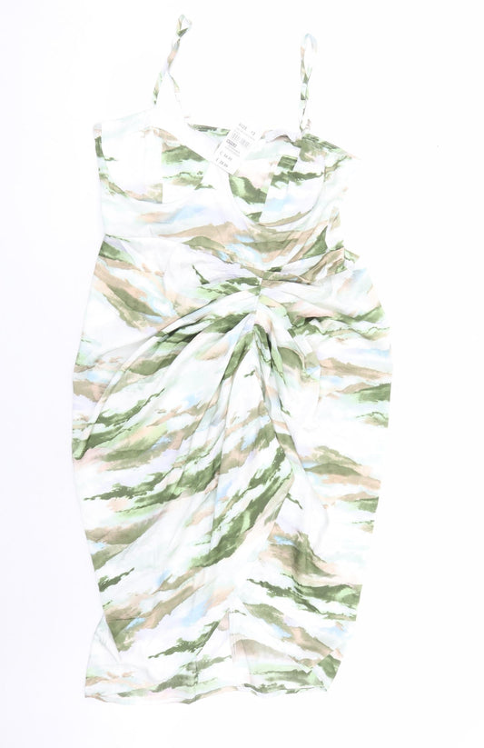 Quiz Womens Green Geometric Polyester Slip Dress Size 12 Round Neck Zip