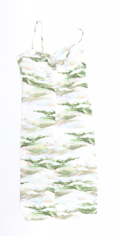 Quiz Womens Green Geometric Polyester Slip Dress Size 12 Round Neck Zip