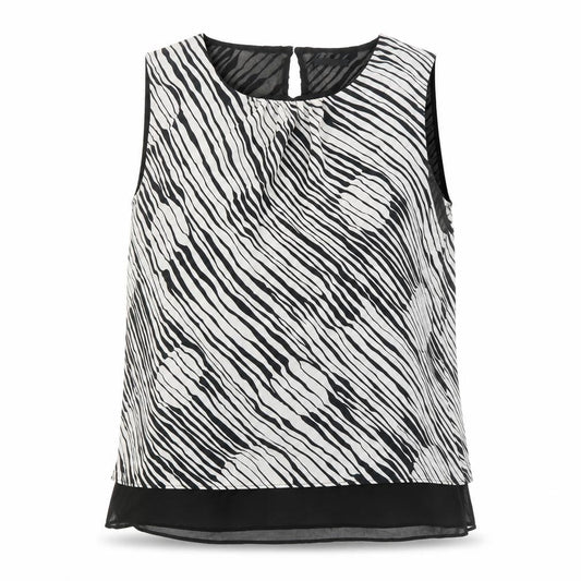 Front view of Roman women’s black geometric polyester basic blouse, size UK 16, round neck