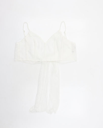 Quiz Womens White Geometric Polyester Cropped Tank Size 14 V-Neck