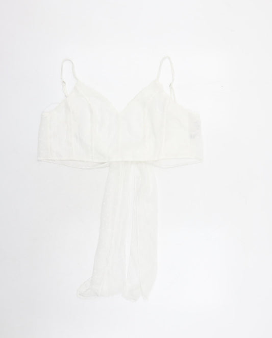 Quiz Womens White Geometric Polyester Cropped Tank Size 14 V-Neck