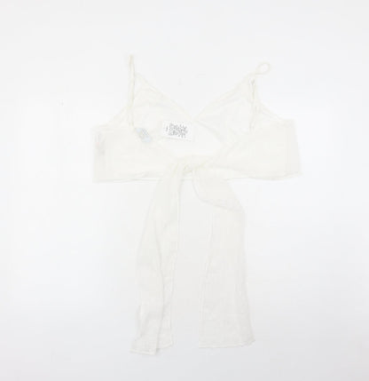 Quiz Womens White Geometric Polyester Cropped Tank Size 14 V-Neck