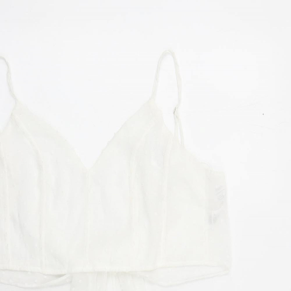 Quiz Womens White Geometric Polyester Cropped Tank Size 14 V-Neck