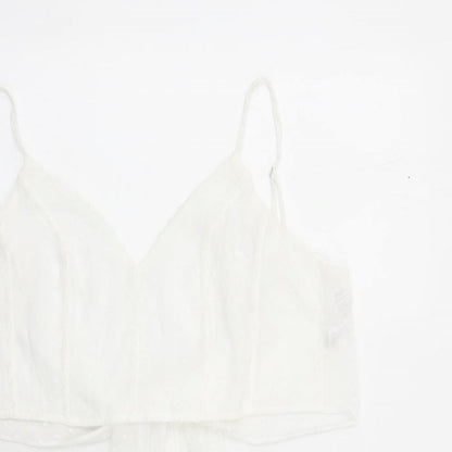 Quiz Womens White Geometric Polyester Cropped Tank Size 14 V-Neck