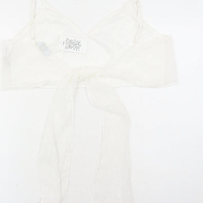 Quiz Womens White Geometric Polyester Cropped Tank Size 14 V-Neck