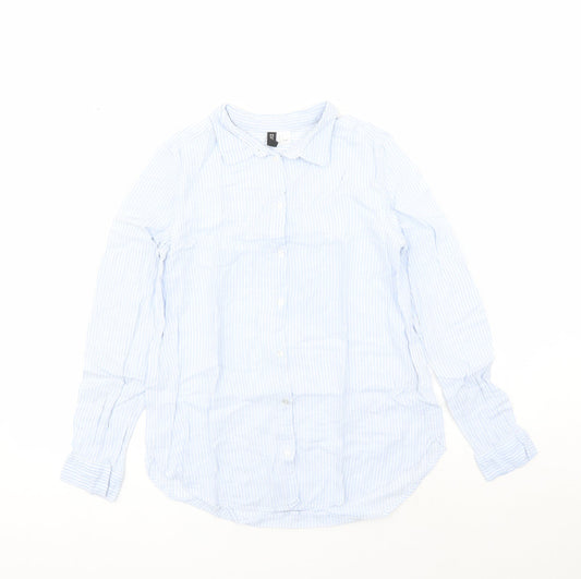 Divided by H&M Womens Blue Striped 100% Cotton Basic Button-Up Size 6 Collared