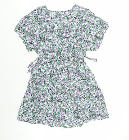Marks and Spencer Womens Multicoloured Floral Viscose A-Line Size 10 V-Neck Pullover