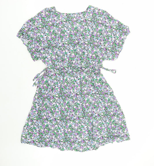 Marks and Spencer Womens Multicoloured Floral Viscose A-Line Size 10 V-Neck Pullover