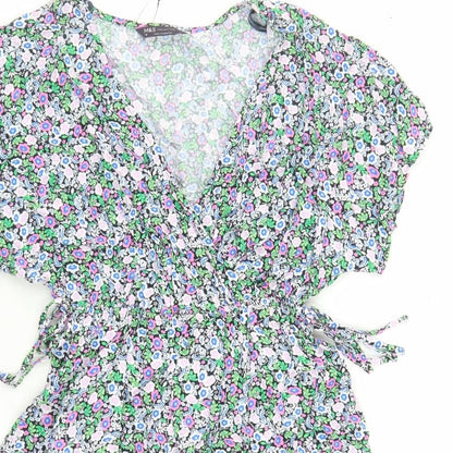 Marks and Spencer Womens Multicoloured Floral Viscose A-Line Size 10 V-Neck Pullover