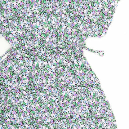 Marks and Spencer Womens Multicoloured Floral Viscose A-Line Size 10 V-Neck Pullover