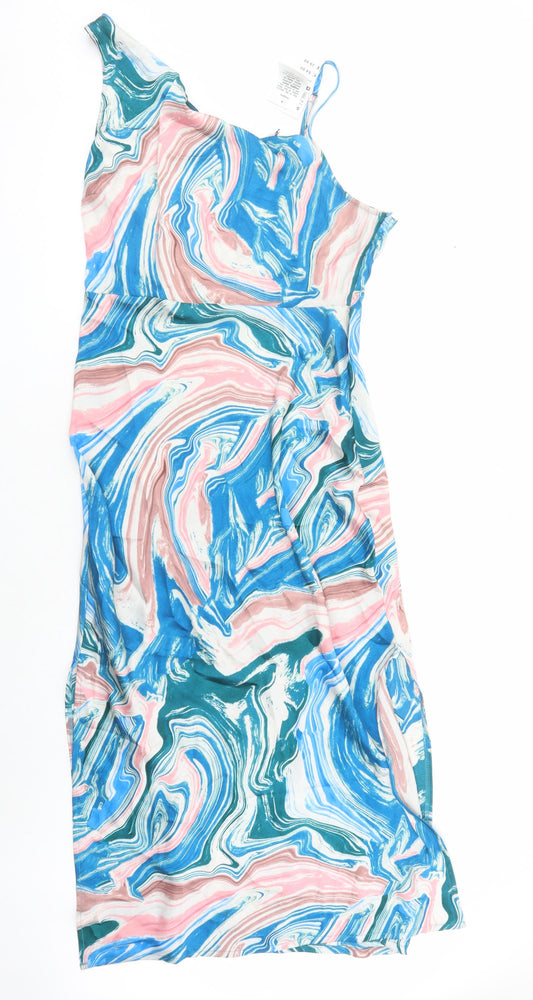 Quiz Womens Multicoloured Geometric Polyester Maxi Size 16 Cowl Neck Zip - Side Split Detail