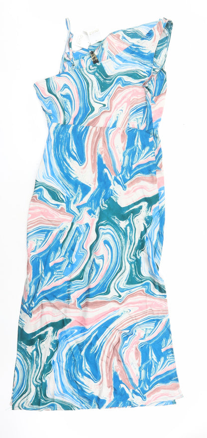 Quiz Womens Multicoloured Geometric Polyester Maxi Size 16 Cowl Neck Zip - Side Split Detail