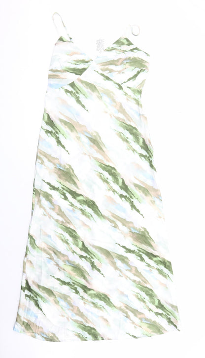 Quiz Womens Green Geometric Polyester Slip Dress Size 14 V-Neck Zip