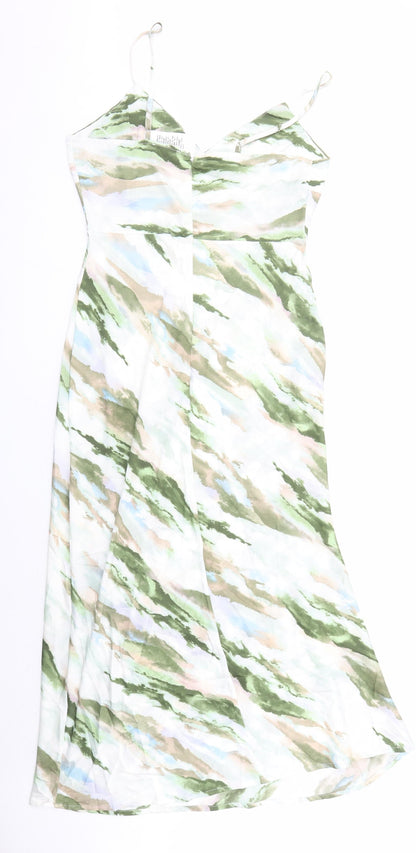 Quiz Womens Green Geometric Polyester Slip Dress Size 14 V-Neck Zip