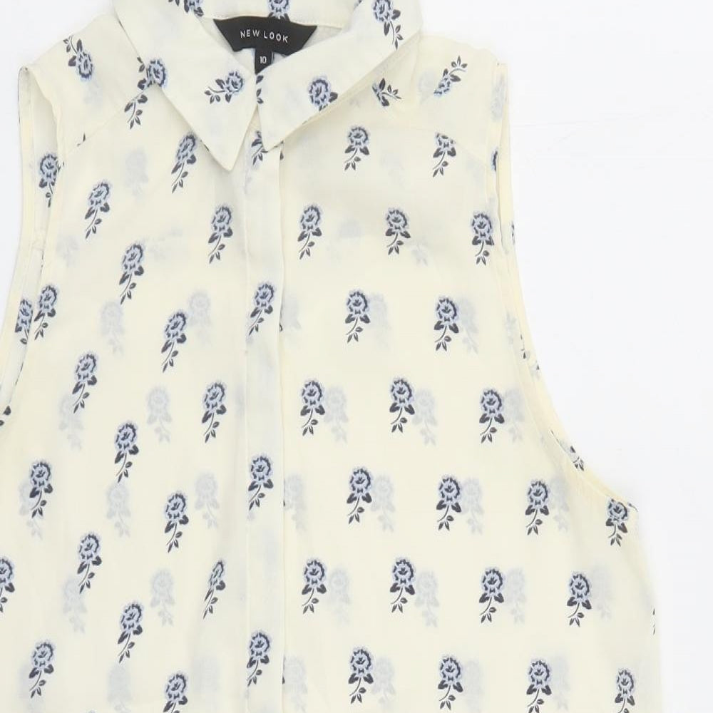 Womens UK Size 10 New Look Ivory Basic Button-Up