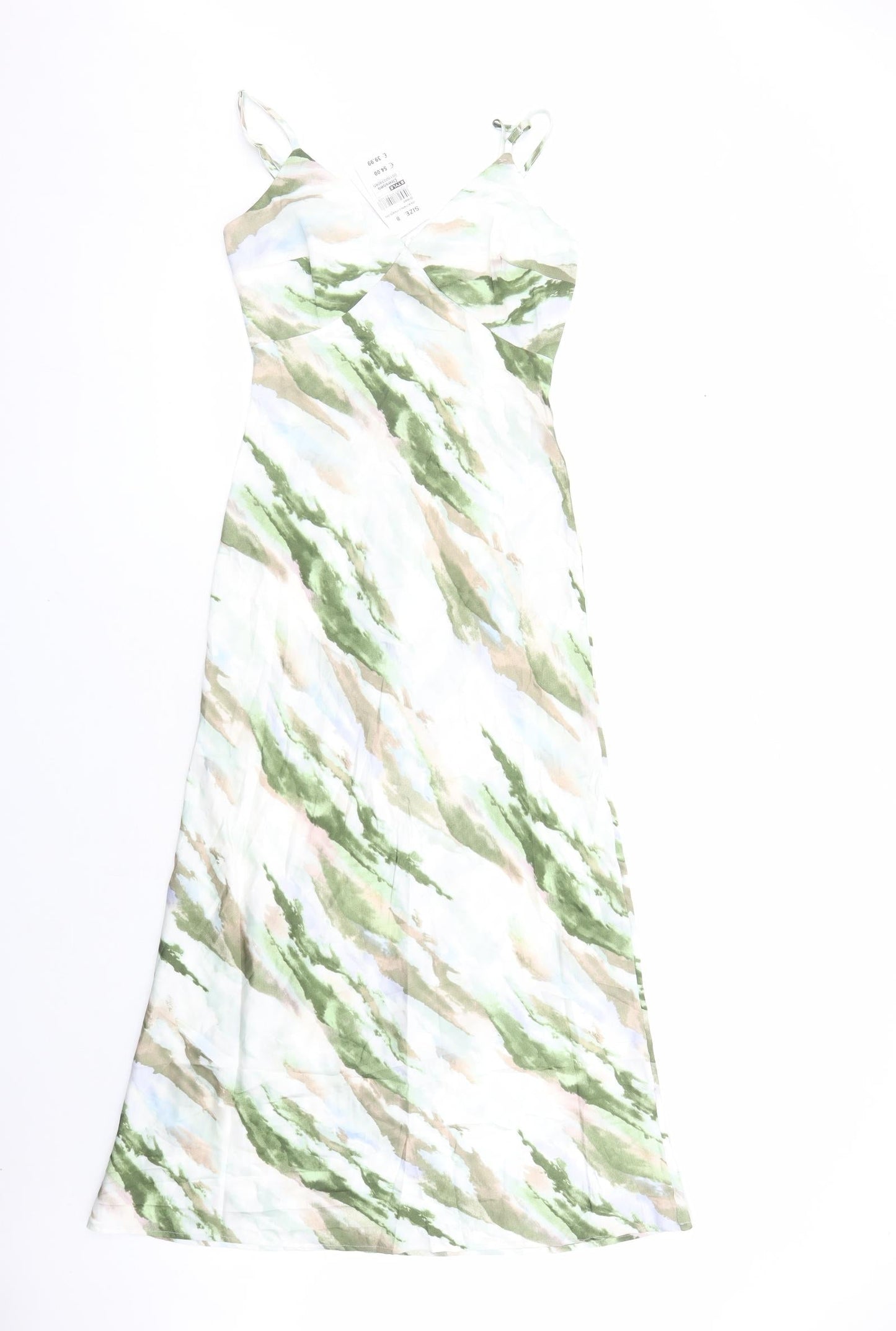 Quiz Womens Green Geometric Polyester Slip Dress Size 8 V-Neck Zip