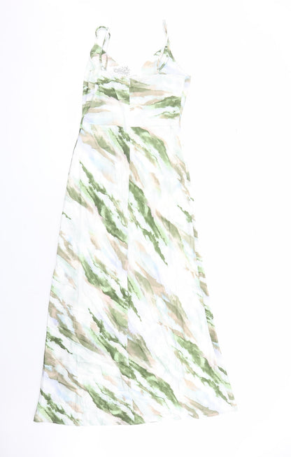 Quiz Womens Green Geometric Polyester Slip Dress Size 8 V-Neck Zip